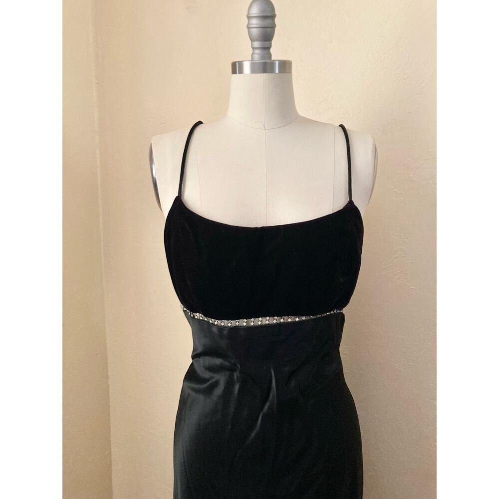 90's VTG JUMP Women's Dress Black Stain Velvet Maxi Diamond Cut Out Prom - Picture 4 of 8
